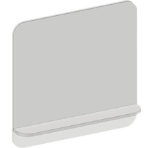 Miroir rectangulaire avec coins arrondis et étagère intégrée.