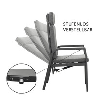 Verstellbarer Gartenstuhl mit Textilkissen