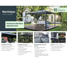 Martinique Gartenpavillon mit zehn Jahre Garantie und Zubehör für Garten, Terrassen und Aussenbereiche.