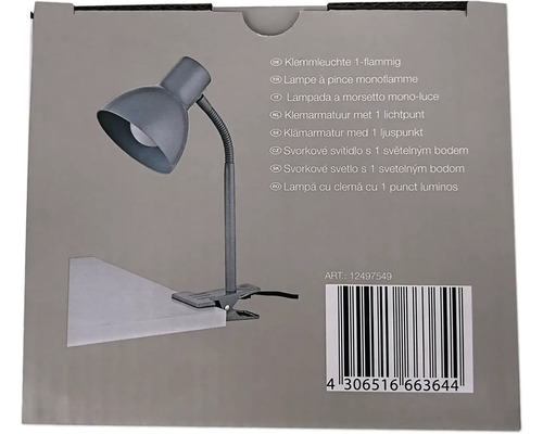 Lampe à pince avec un point lumineux dans l'emballage du produit