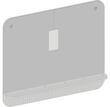 Paroi de séparation en plastique gris avec étagère intégrée et découpe rectangulaire.