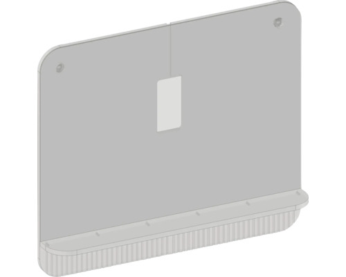 Panneau arrière en plastique gris avec trous de montage, coins supérieurs arrondis, découpe rectangulaire et bord inférieur nervuré.
