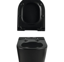 Schwarze Toilette mit offenem Toilettendeckel