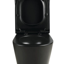 Schwarze Toilette mit offenem Deckel für das Badezimmer