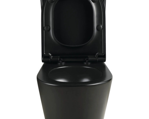 Schwarze Toilette mit offenem Deckel für das Badezimmer
