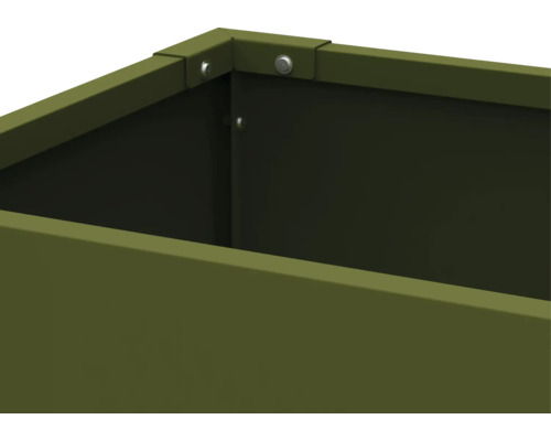 Vue détaillée d'un bac à plantes en métal avec des vis