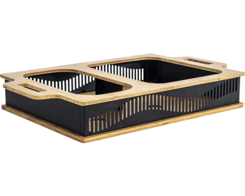 Bac à fleurs noir avec cadre en bambou