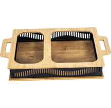 Réchaud en bambou avec deux inserts pour plaques chauffantes.