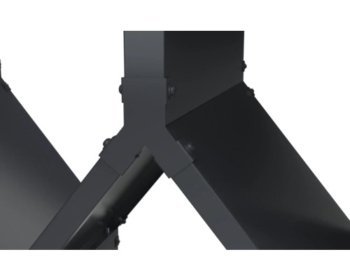 Detailansicht einer schwarzen Metallkonstruktion mit Schrauben