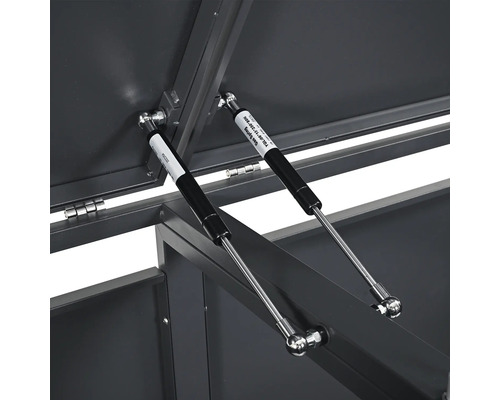 Vue détaillée d'un coffre avec des ressorts à gaz pour le support du couvercle