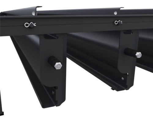 Clôture à lamelles, vue détaillée avec boulons et broches