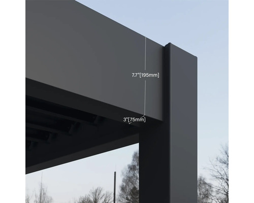 Vue détaillée d'un toit de terrasse avec indication de la taille