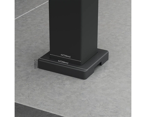 Gros plan du support de pied avec indications de taille