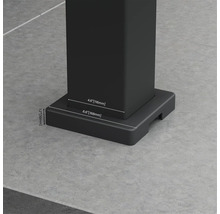 Gros plan du support de pied avec indications de taille