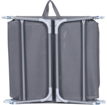 Panier à linge gris avec poignées et cadre en métal.