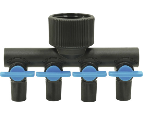 Verteiler mit vier Ausgängen und Absperrhähnen