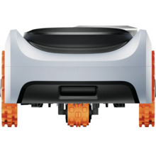 Rückansicht eines Mähroboters mit Raupenantrieb