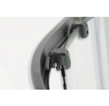 Vue détaillée d'une cabine de douche avec cadre et élément en verre