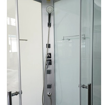 Dusche mit Duschpaneel und Glastüren