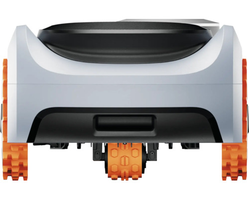 Rückansicht eines Rasenmähroboters