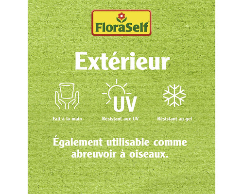 Logo FloraSelf. Convient pour l'extérieur. Fabriqué à la main. Résistant aux UV. Résistant au gel. Peut également être utilisé comme abreuvoir pour oiseaux.