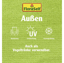 FloraSelf Logo. Geeignet für den Aussenbereich. Handarbeit. UV-beständig. Frostbeständig. Auch als Vogeltränke verwendbar.