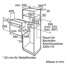 Four encastrable avec indications de dimensions pour la planification de la cuisine
