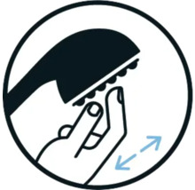 Symbol für einfache Reinigung der Duschbrause durch Abwischen