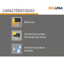 Caractéristiques Soluna : brise-vue, convient aux postes de travail avec écran, convient aux pièces humides