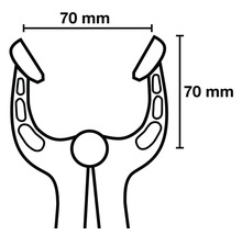 Technische Zeichnung einer Klemme mit den Maßen 70 Millimeter mal 70 Millimeter