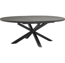 Ausziehbarer Gartentisch mit runder Tischplatte und Metallgestell