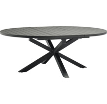 Ausziehbarer Gartentisch mit runder Tischplatte und Metallgestell