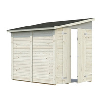 Abri de jardin en bois avec portes ouvertes