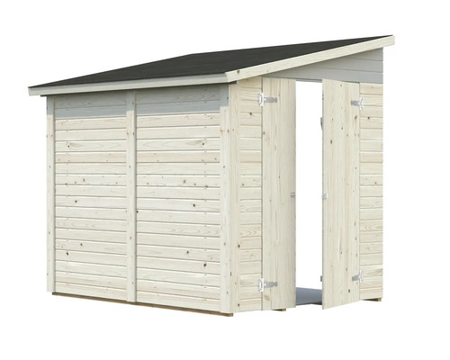 Abri de jardin en bois avec portes ouvertes