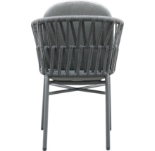 Gartenstuhl mit geflochtener Rückenlehne und Sitzkissen