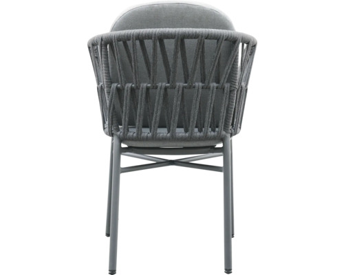 Gartensessel mit geflochtener Rückenlehne und grauem Bezug