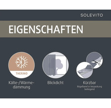 SoleVito Produkteigenschaften: Wärme- beziehungsweise Kälteisolierung, Verdunkelung, individuelle Kürzbarkeit