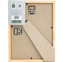 Rückseite eines Holzbilderrahmens mit Aufhängern und Ständer