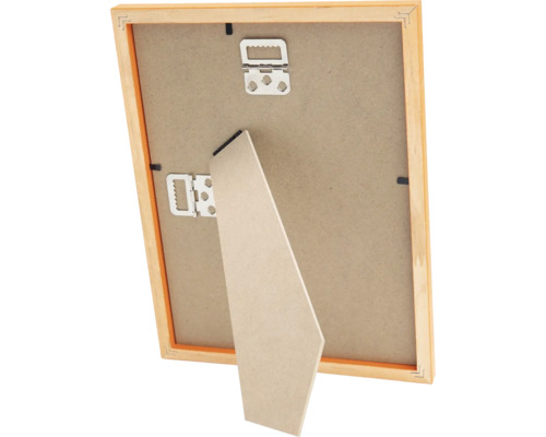 Rückseite eines Bilderrahmens mit Aufhängevorrichtung und Ständer