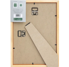 Rückseite eines Holzbilderrahmen mit Aufhängern und Ständer