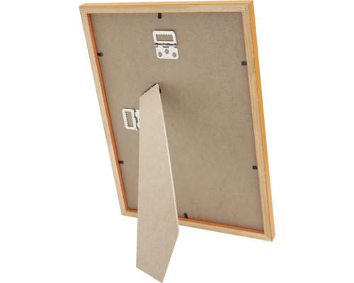 Rückseite eines Bilderrahmens mit Aufhänger und Aufsteller