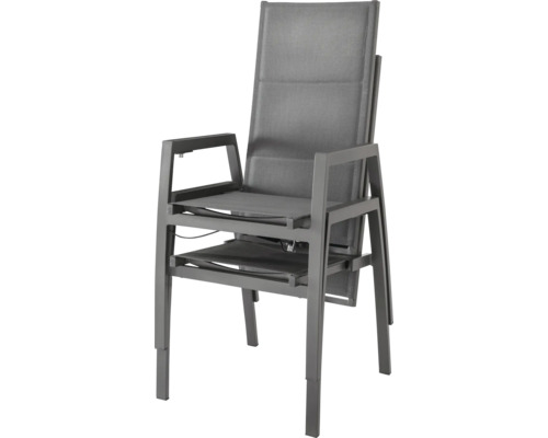 Stapelbarer Gartenstuhl mit Armlehne, Textilbespannung und Aluminiumrahmen