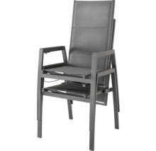 Stapelbarer Gartenstuhl mit Armlehnen aus Metall und Textil