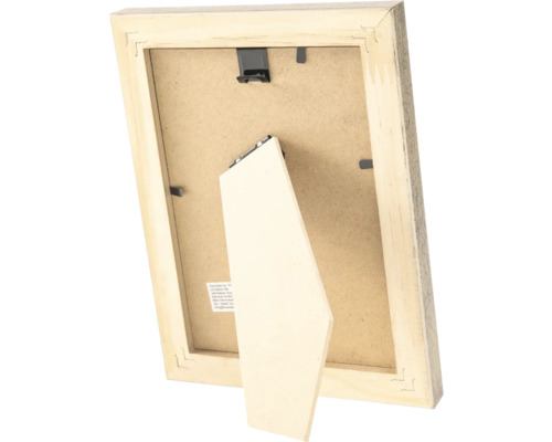 Rückseite eines Holzbilderrahmens mit Aufsteller