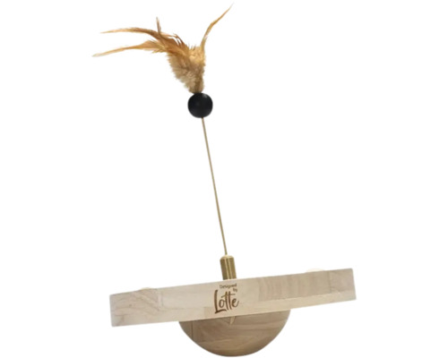 Katzenspielzeug mit Feder und Holzsockel