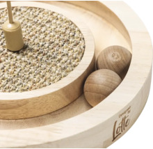 Katzenaktivitätsspielzeug aus Holz mit Kratzfläche und Spielbällen