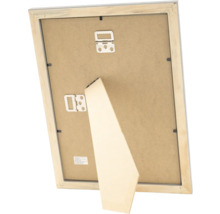 Arrière d'un cadre photo en bois avec dispositif de suspension et support