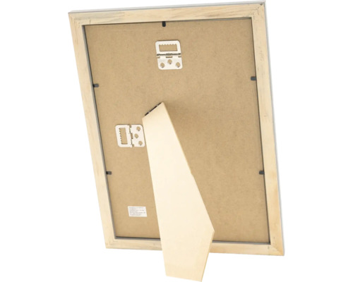 Arrière d'un cadre photo en bois avec dispositif de suspension et support
