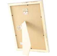 Arrière d'un cadre photo en bois avec dispositif de suspension et support