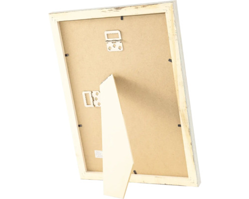 Arrière d'un cadre photo en bois avec dispositif de suspension et support